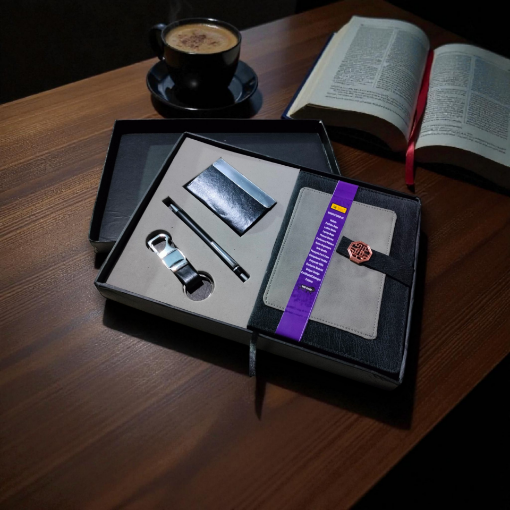 Picture of NEW YEAR DIARY 2026 WITH A PEN, A KEY RING AND A CARD HOLDER.