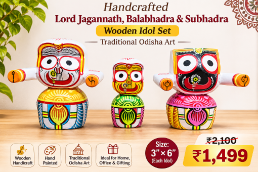 Picture of HANDCRAFTED WOODEN LORD JAGANNATH, BALABHADRA & SUBHADRA IDOL SET – TRADITIONAL ODISHA ART, MULTICOLOUR, 3 × 6 INCHES