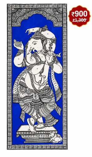 Picture of LORD GANESHA PATTACHITRA STYLE WALL ART – ROYAL BLUE (WITHOUT FRAME)