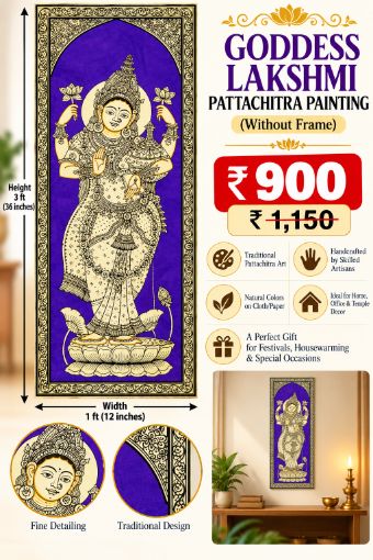Picture of GODDESS LAKSHMI PATTACHITRA PAINTING (ROYAL PURPLE BACKGROUND) – WITHOUT FRAME